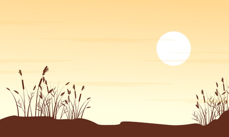 Silhouette of grass on hill landscapeのイラスト素材
