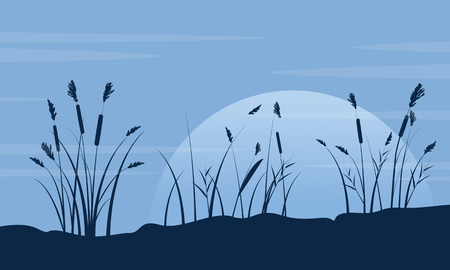 Silhouette of course grass with moon landscapeのイラスト素材
