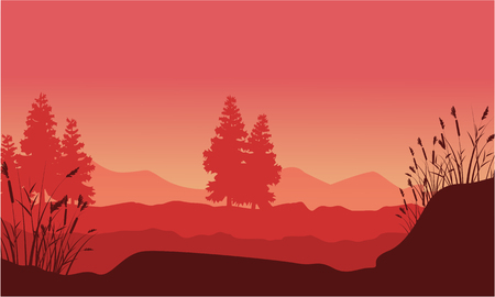 Silhouette of desert with spruce landscapeのイラスト素材