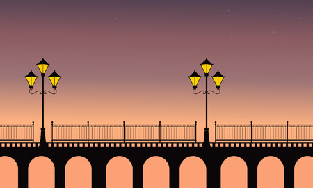 Street lamp on bridge at night sceneryのイラスト素材