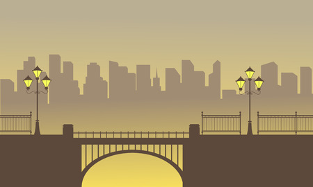 Landscape of bridge with town backgroundのイラスト素材