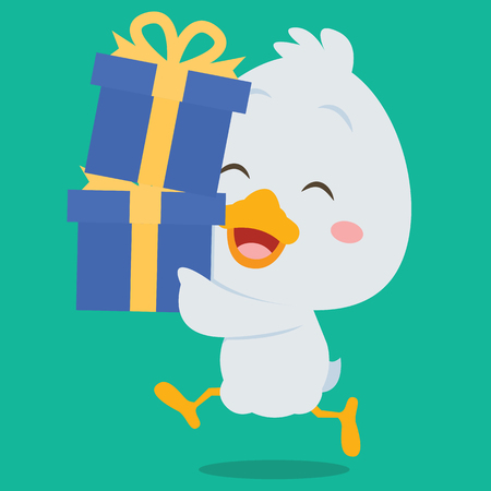 Character swan with gift illustrationのイラスト素材