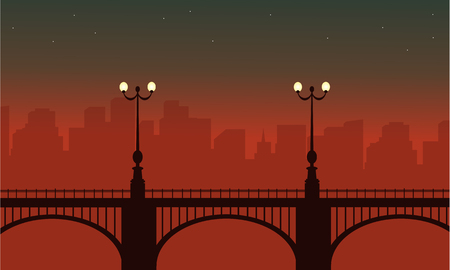 Silhouette of bridge with lamp landscapeのイラスト素材