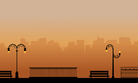 Silhouette of street lamp on garden landscapeのイラスト素材