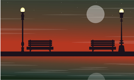 Silhouette of street lamp with reflection landscapeのイラスト素材