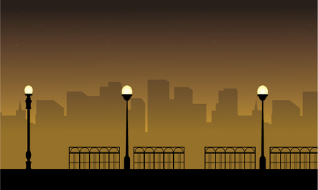 Vector illustration of street lamp landscape silhouettes collectionのイラスト素材
