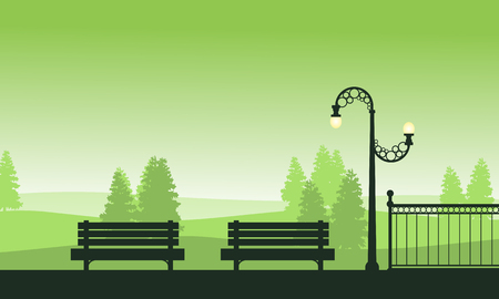 Beauty landscape garden with chair and street lampのイラスト素材