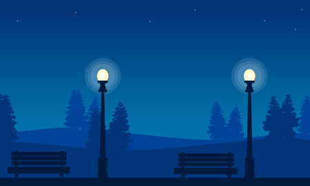 Landscape of street lamp on garden silhouettesのイラスト素材