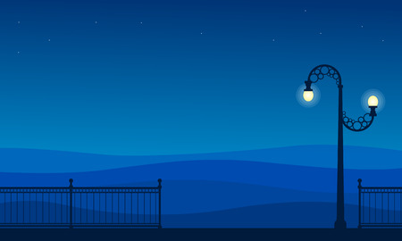 Silhouette of street lamp and fence sceneryのイラスト素材