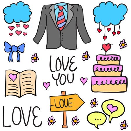 Doodle of wedding collection stockのイラスト素材