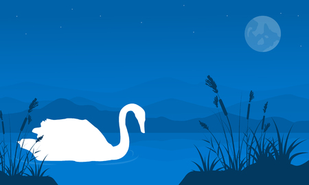 Silhouette of swan with grass landscapeのイラスト素材