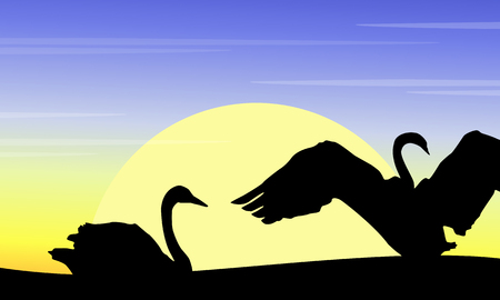 At sunrise swan scenery on the hillのイラスト素材