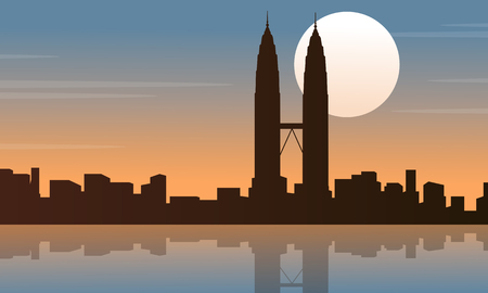 Silhouette of Malaysia city tour sceneryのイラスト素材