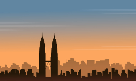 Silhouette of Malaysia city landscape at sunsetのイラスト素材