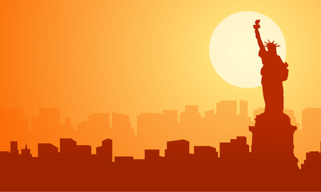 Scenery liberty building at sunset silhouettesのイラスト素材