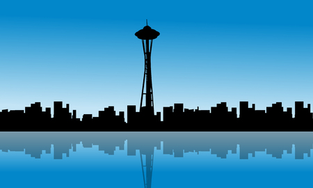 Building USA reflection scenery of silhouettesのイラスト素材