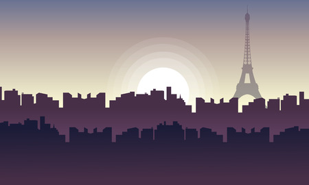 Silhouette of city France with eiffel tower landscape illustrationのイラスト素材