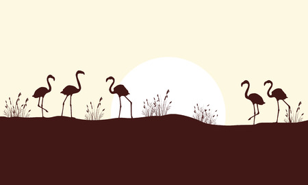 Beauty scene hill with flamingo silhouettes vector artのイラスト素材