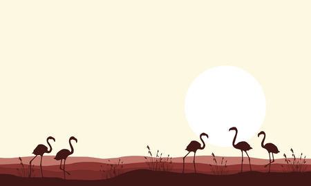 Modern illustration of a hand drawn Vector illustration flamingo scene silhouettesのイラスト素材