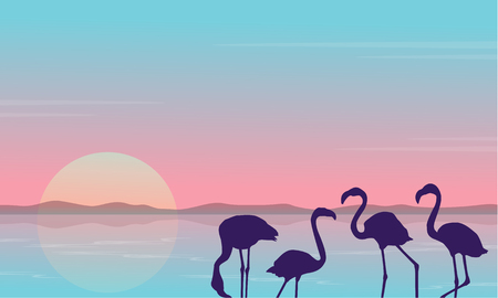Collection stock of flamingo silhouette sceneryのイラスト素材