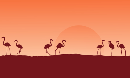 Scenery flamingo at hill silhouettesのイラスト素材