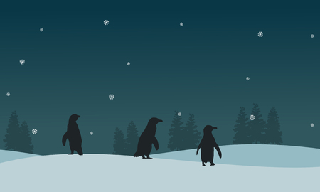 Silhouette of penguin on ice scenery vector illustration.のイラスト素材