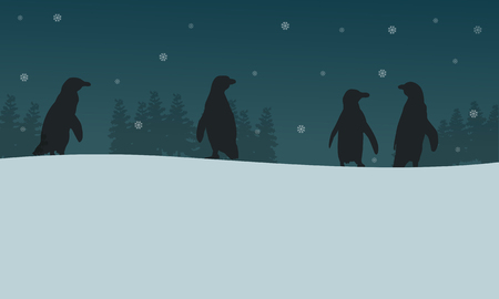 Penguin at night scenery silhouettes vector illustration.のイラスト素材