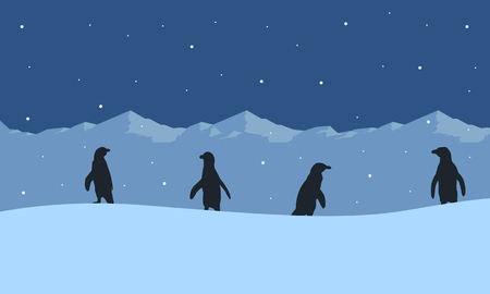 Silhouette of penguin on ice mountain scenery vector illustrationのイラスト素材