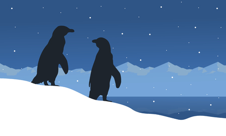 Landscape of penguin on ice silhouettesのイラスト素材
