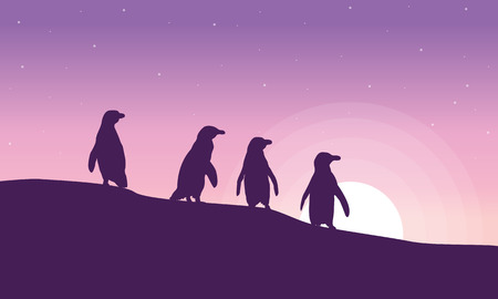 At sunrise penguin silhouette scenery vector illustration.のイラスト素材