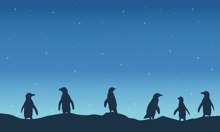 Penguin silhouette at night scenery vector illustration.のイラスト素材
