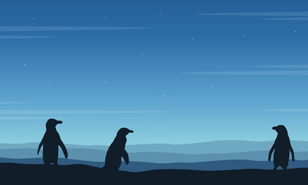 Silhouette of penguin on blue background illustrationのイラスト素材