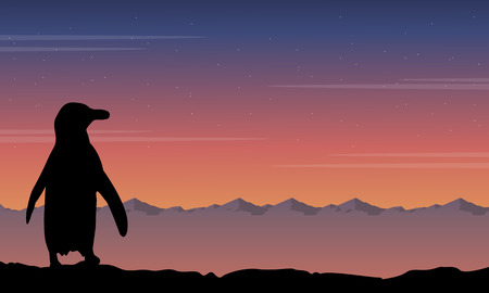 Background penguin silhouette beauty landscape collection stockのイラスト素材