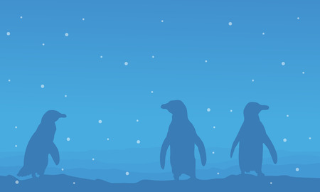 Silhouette of penguin on blue background sceneryのイラスト素材