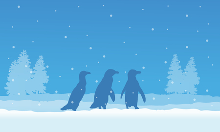 Silhouette of penguin and spruce scenery vector illustrationのイラスト素材