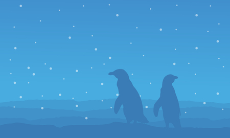 Blue background with penguin sceneryのイラスト素材