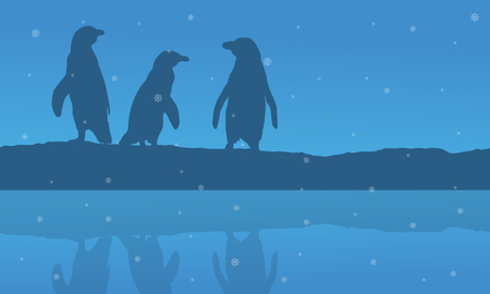 Silhouette penguin with reflection scenery vector illustrationのイラスト素材