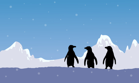 Silhouette of penguin with snow mountain vector landscapeのイラスト素材