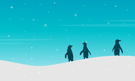 Landscape of penguin on hill silhouette vector illustrationのイラスト素材