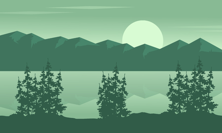 Silhouette of lake with mountain landscape vector artのイラスト素材