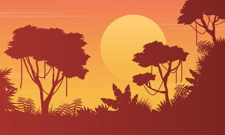 Vector art junge scenery with tree silhouette collectionのイラスト素材