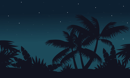 At night palm on jungle sceneryのイラスト素材