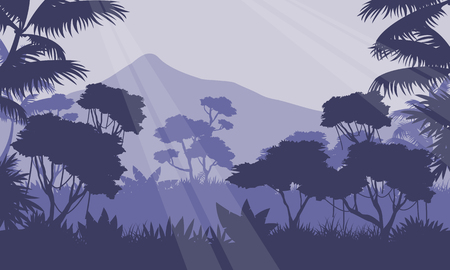 At morning scenery with mountain and jungle silhouetteのイラスト素材