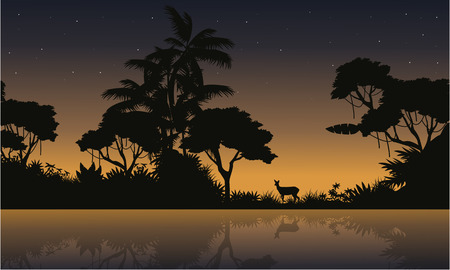 Collection stock of jungle landscape silhouette vector illustrationのイラスト素材