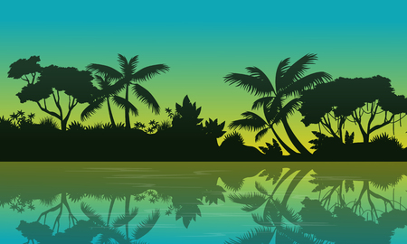 Beauty landscape of jungle on green backgroundのイラスト素材