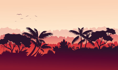Beauty landscape jungle silhouette styleのイラスト素材