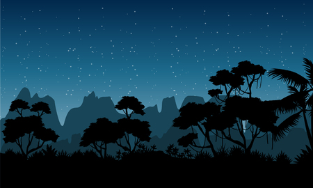 Silhouette of rain forest at the night sceneryのイラスト素材