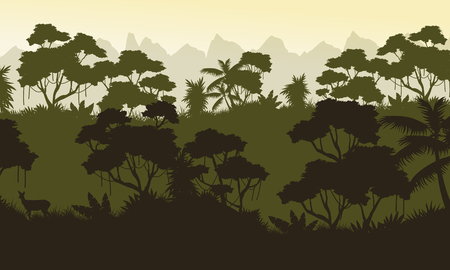 Silhouette of jungle rain forest sceneryのイラスト素材