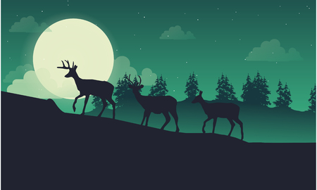 Lined deer on the hill landscape of silhouetteのイラスト素材