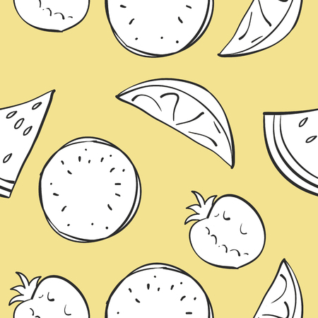 Doodle of fruit with yellow background vector illustrationのイラスト素材